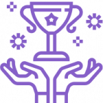 w coding school a shining trophy with raised hands symbol to show the winning network of alumni